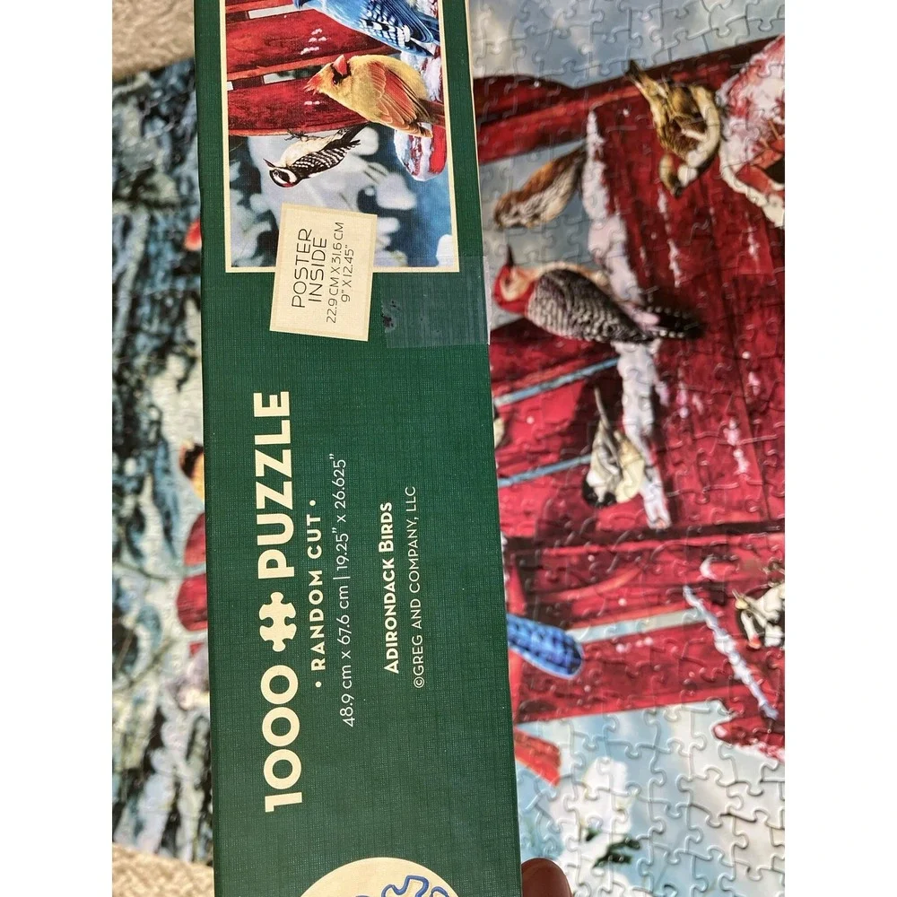 Cobble Hill New Sealed 1000 Piece Jigsaw Puzzle Adirondack Birds Red Chair Snow